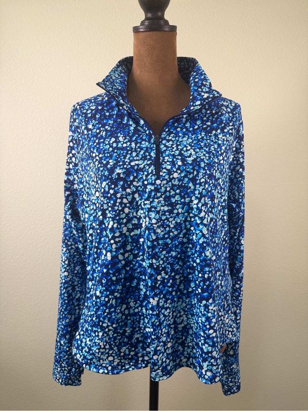 Lands' End Blue Multi-Spot Quarter-Zip Pullover Top